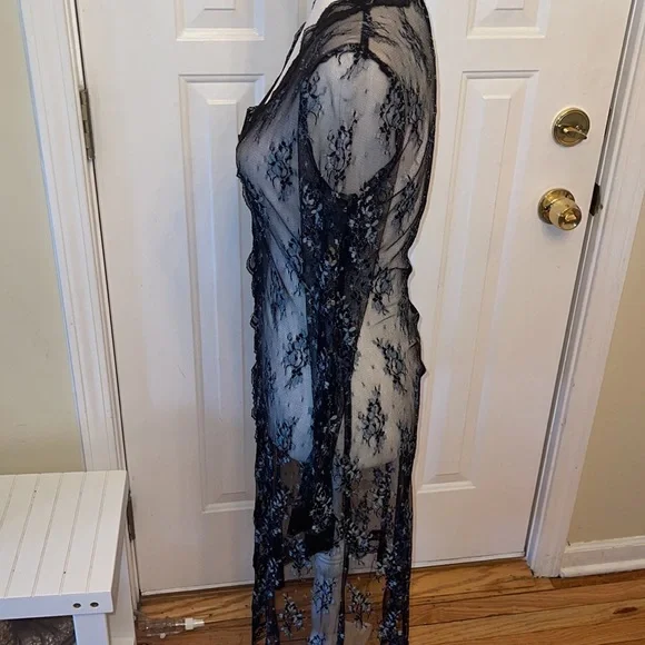 Rare Vintage Betsey Johnson lace coat 10 (fits like a 6) worn  1x black & blue - Picture 3 of 9